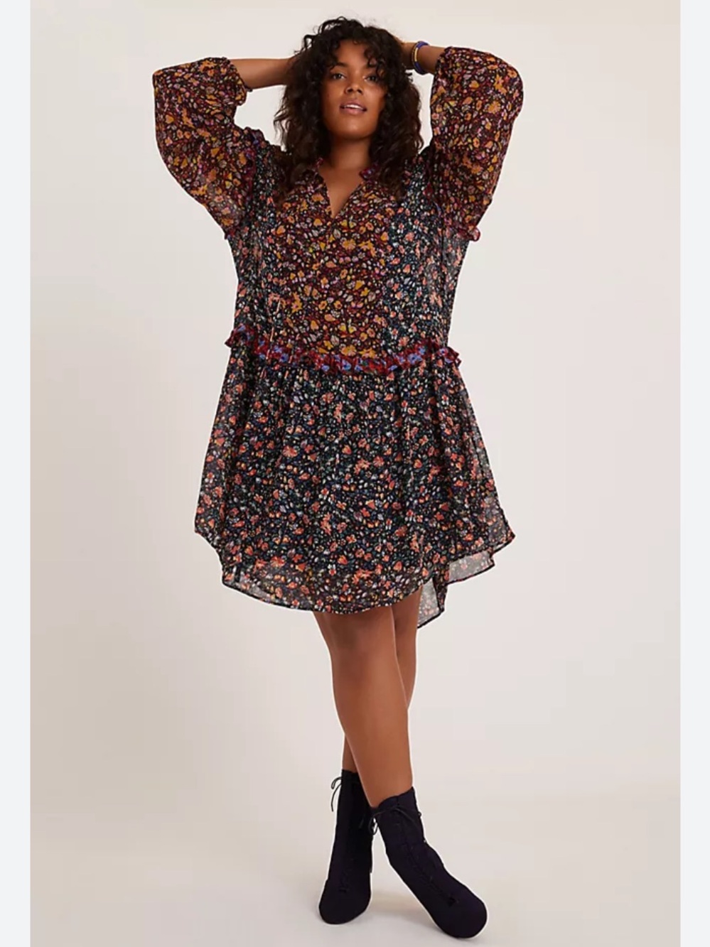 Anthropologie Floral Chiffon Tunic Dress